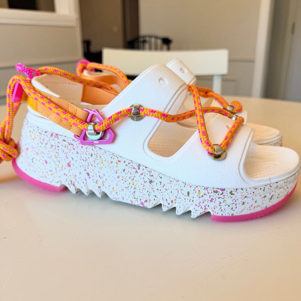 Crocs Hiker Xscape Festival Platform Sandals - Chalk White / Pink Speckled - 8